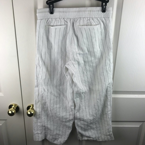 Athleta Bali Striped Cropped Linen Pants White Black Size 4 - Picture 3 of 4